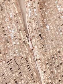 SHEIN MOD Sequin Contrast Mesh Black Party Dress - Dusty Pink - View 4