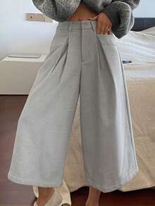 DAZY 高腰宽松阔腿裤，时尚休闲工装风七分裤，秋冬款 - 灰色 - 查看 7