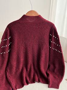 Firerie Women's Pearl Decor Casual Pullover Sweater - Burgundy - View 2