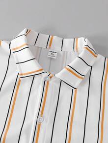 Vacaura 2 pièces/Set Chemise à manches courtes rayée décontractée pour garçons adolescents, mode et confortable pour le quotidien, les déplacements, les vacances et les loisirs - Tabac - Voir 8