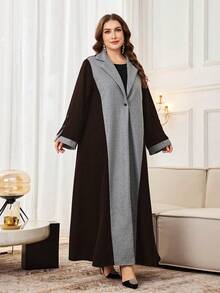 Al Najma Abaya holgada de manga larga con cuello de solapa, estampado de dragón y fénix, adecuada para primavera y otoño, talla grande - Multicolor - Ver 5
