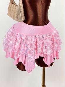 Amplova 2026 Early Spring New Asymmetrical Hem Sequin Women Skirt - Multicolor - View 5