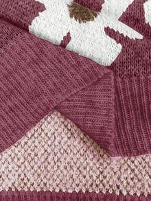 EMERY ROSE Women's Casual Fluffy Flower Pattern Round Neck Drop Shoulder Long Sleeve Knit Pullover Sweater, Autumn/Winter - Rose Red - View 8