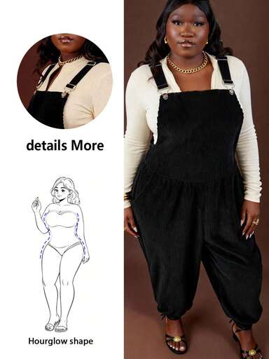 CurvyTilda Große Größen Schwarz Cord Latzhose, Herbst/Winter