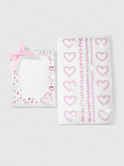 Kawaii 1 pezzo Elegante, dolce e versatile "Disegno fai-da-te con cristalli", include 1 adesivo a forma di cuore rosa, fiocco rosa, supporto in acrilico trasparente bianco, adatto per lavoratori d'ufficio, studenti, fan di idol, uso quotidiano, regalo per le vacanze