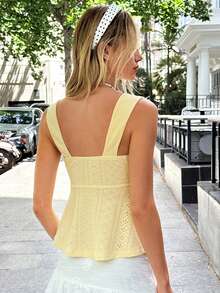 MainGRL Mustard Yellow Knit Casual Sleeveless Top For Women, Versatile For Summer Babydoll Tops Cream Top Ruched Top Bow Top Women