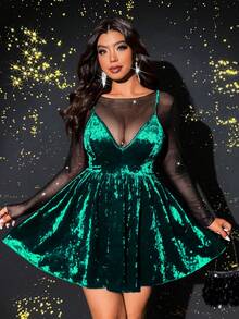 Viva Relle Plus Size Women Sexy Sheer Mesh Top & Dress 2 Pieces Set