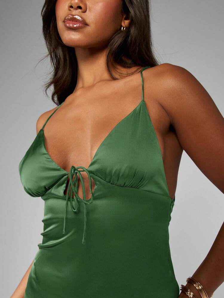 MISSGUIDED Satin Bodycon Midi Dress With Lace Up Corset Detail And Cross Back Straps Summer Party Formal Occasion