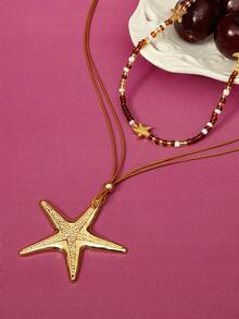 Glisma 2pcs/Set Handmade Bohemian Style Beaded Necklace With Large Starfish Pendant, Fashion Versatile Choker Necklace Suitable For Daily Wear, Travel, And Parties. The Direction Of The Starfish Is Random And Not Fixed. - Multicolor - View 6