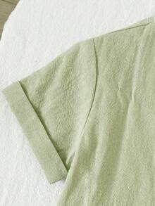 男婴褶皱领衬衫和松紧腰短裤套装（2件套），适合通勤、休闲、度假、运动、聚会、春夏季节穿着，尺码6个月至3岁，儿童服装，婴儿服装 - 薄荷綠 - 查看 5