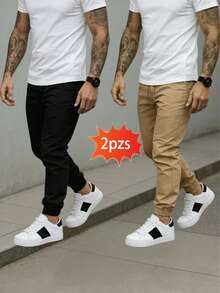 2PCS Pantalón Jogger Cargo para Hombre Casual, Urbano y Cómodo con Bolsillos Laterales Funcionales - SET1 - Ver 1