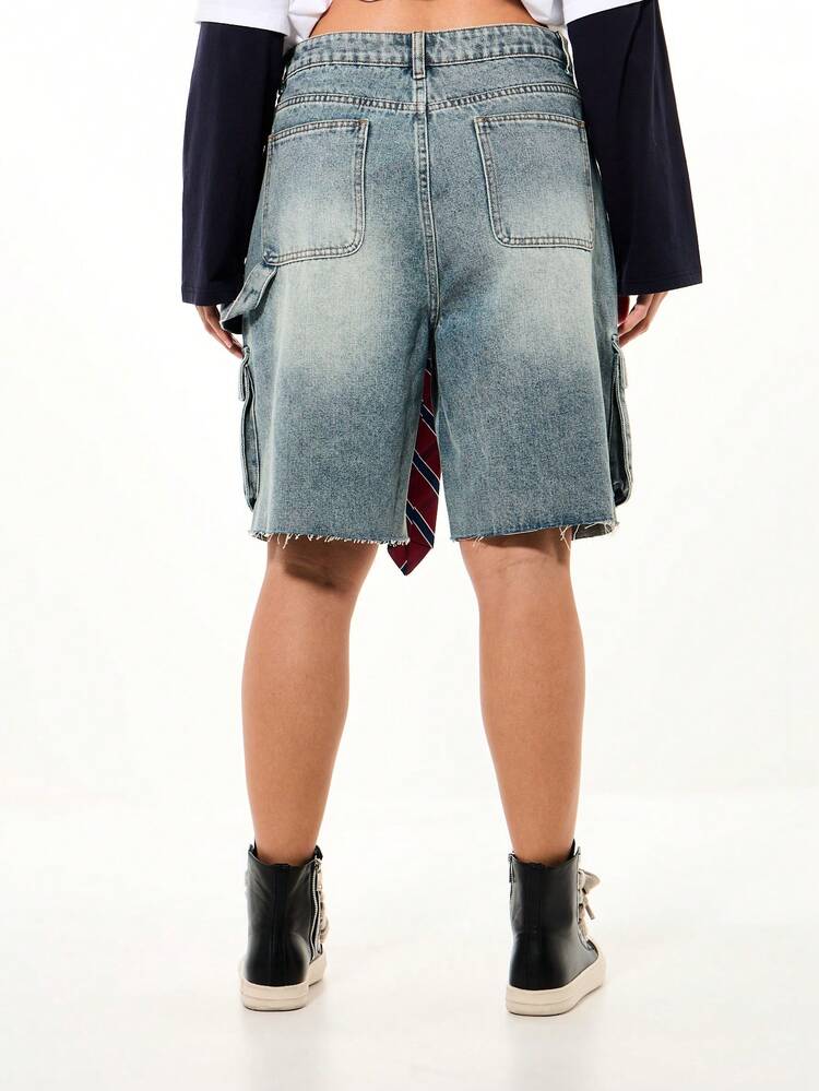 SUMWON WOMEN Denim Cargo Shorts With Tie Belt Detail