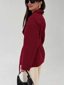 Aloruh Women's Elegant Solid Color Waist Pocket Overcoat