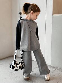 DAZY طقم سترة مغطاة بقبعة مصنوعة من الصوف + بنطلون، خريفي - رمادي - مشاهدة 5