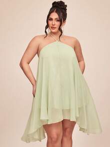 SHEIN BAE Đầm ngắn dáng chữ A cổ búp bê dành cho nữ cỡ lớn, màu vàng xanh. - Màu vàng - Xem 6