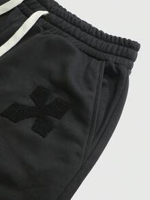 ROMWE MEN Men's Casual American Style Cross Embroidered Shorts, Spring/Summer - Black - View 8