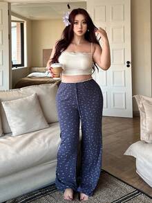 Dazy Plus Ditsy Floral Drawstring Waist Fitted Straight Leg Pajama Bottoms