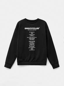 Manfinity VCAY Men's Casual Letter Print Pullover Sweatshirt, Long Sleeve Top - Black - View 5
