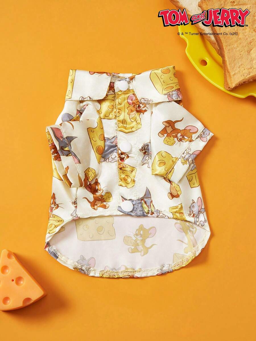 TOM & JERRY X PETSIN 1PC Chic Yellow Satin Pet Shirt With Adorable Design, Comfortable Fit - Yellow - View 1