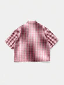 SWAVVY 1 Áo sơ mi nam Y2K vui nhộn, vừa vặn, phong cách cổ điển, dạo phố, kẻ caro cắt ngắn, mặc khi trở lại trường học, Halloween, đồ đôi - Đỏ - Xem 2