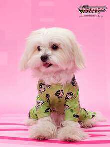 THE POWERPUFF GIRLS X PETSIN 1件装酷炫眼镜女孩情书印花宠物连体衣简约绿色亲肤透气宠物服装 - 綠色 - 查看 6