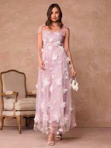 Enchnt Vestido de tirantes finos, elegante y romántico de longitud media para mujer - Rosa vieja - Ver 5