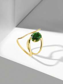 MOTF PREMIUM CINCIN TERBUKA GEOMETRIS ELEGAN BERLAPIS EMAS 18K - Hijau keemasan - View 9