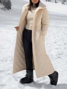 Quilted Longline Jacket With Diamond Stitch Detail / Diamond-Stitch Long Puffer – Lightweight & Stylish