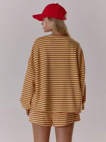 MUSERA Striped Long Sleeve Oversized Soft Boxy Fit Top Only Fall Autumn Cosy Cute Casual Coffee Club  Elegant Spring Y2k Summer - Yellow - View 3