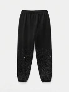 Manfinity VCAY Men's Hooded Sweatshirt Set Relaxed Fit Stylish Rhinestone Gradient Embellishment Two Pieces Sweatshirt Set - Black - View 12