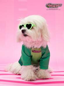 THE POWERPUFF GIRLS X PETSIN 1件酷炫大眼睛女孩字母印花宠物T恤，绿色运动款，亲肤透气宠物服装 - 彩色 - 查看 9