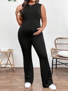 SHEIN 纯色修身孕妇连体衣，大码 - 黑色 - 查看 5