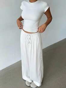 Aloruh Women's Low-Waist Casual Retro Satin Versatile White Maillard Color Long Skirt - White - View 4