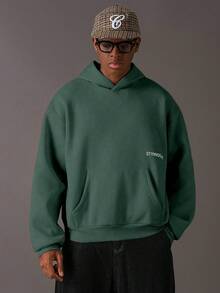 STYNVO 男士休闲字母印花连帽衫，秋冬款 - 綠色 - 查看 4