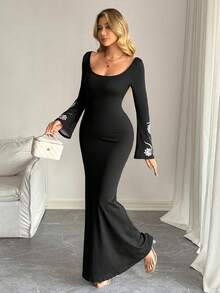 SHEIN Tall Women's Fashionable Black Dress With Generous Collar - Black - View 5