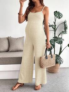 SHEIN Maternity Casual Solid Color Minimalist Jumpsuit - Apricot - View 4