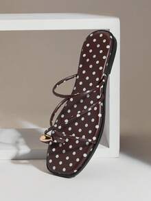 Solezae #PopCraft Women's Red Polka Aesthetic Strappy Toe-Loop Slides – Vibrant, Sleek & Eye-Catching - Brown - View 6