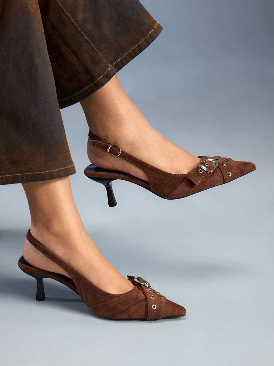 CUCCOO GRLICON Women's Elegant Pointed Toe Adjustable Buckle Pumps, Suitable For Commuting For Christmas - Coffee Brown - View 1