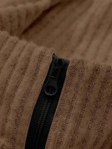 Manfinity Homme 男士纯色简约休闲拉链长袖T恤 - 卡其色 - 查看 6