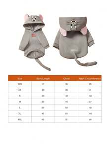 TOM & JERRY X PETSIN 1件大耳朵老鼠印花宠物连帽衫，灰色加厚保暖秋冬宠物服装 - 灰色 - 查看 4