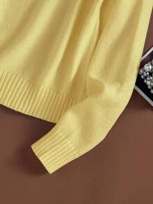 Franclia 复古优雅二合一针织毛衣，饰有钻石图案，翻领，长袖，休闲日常穿着，返校季，秋冬季佳选。 - 黃色 - 查看 5