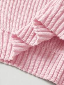 ROMWE Jersey de punto informal de cuello alto de manga larga y hombros caídos de color liso - Rosa - Ver 5