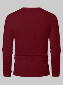 Manfinity Homme Men's Casual Solid Color Round Neck Long Sleeve T-Shirt, Autumn - Burgundy - View 2