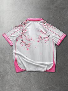 ROMWE MEN Prep 男士 Polo 衫，休闲运动款，樱花及英文文字印花短袖 Polo 衫 - 白色 - 查看 2