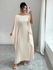 SHEIN Elenzya Vestido largo de color albaricoque elegante para mujer, de unicolor minimalista, para uso diario brillante - Albaricoque - Ver 6
