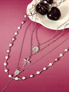 Glisma 4 件套波西米亚水晶流苏项链，长吊坠项链，度假风格珠宝，适合派对、礼物和日常佩戴 - 銀色 - 查看 3