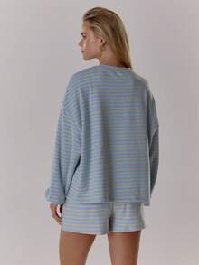 MUSERA Striped Long Sleeve Oversized Soft Boxy Fit Top Only Fall Autumn Cosy Cute Casual Coffee Club Elegant Spring Summer - Baby Blue - View 5