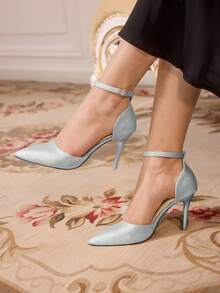 CUCCOO TILAWA Tacones altos elegantes y glamorosos de punta fina y brillantes para mujer - Negro - Ver 4