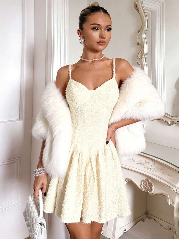 Glamine Charm فستان أنيق مزين بالجاكار والطيات للنساء - لون مشمشي - مشاهدة 6