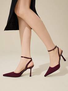 CUCCOO BASICS Tacones altos de moda versátiles de uso diario con diseño de hebilla y punta afilada para mujer - Burdeos - Ver 3